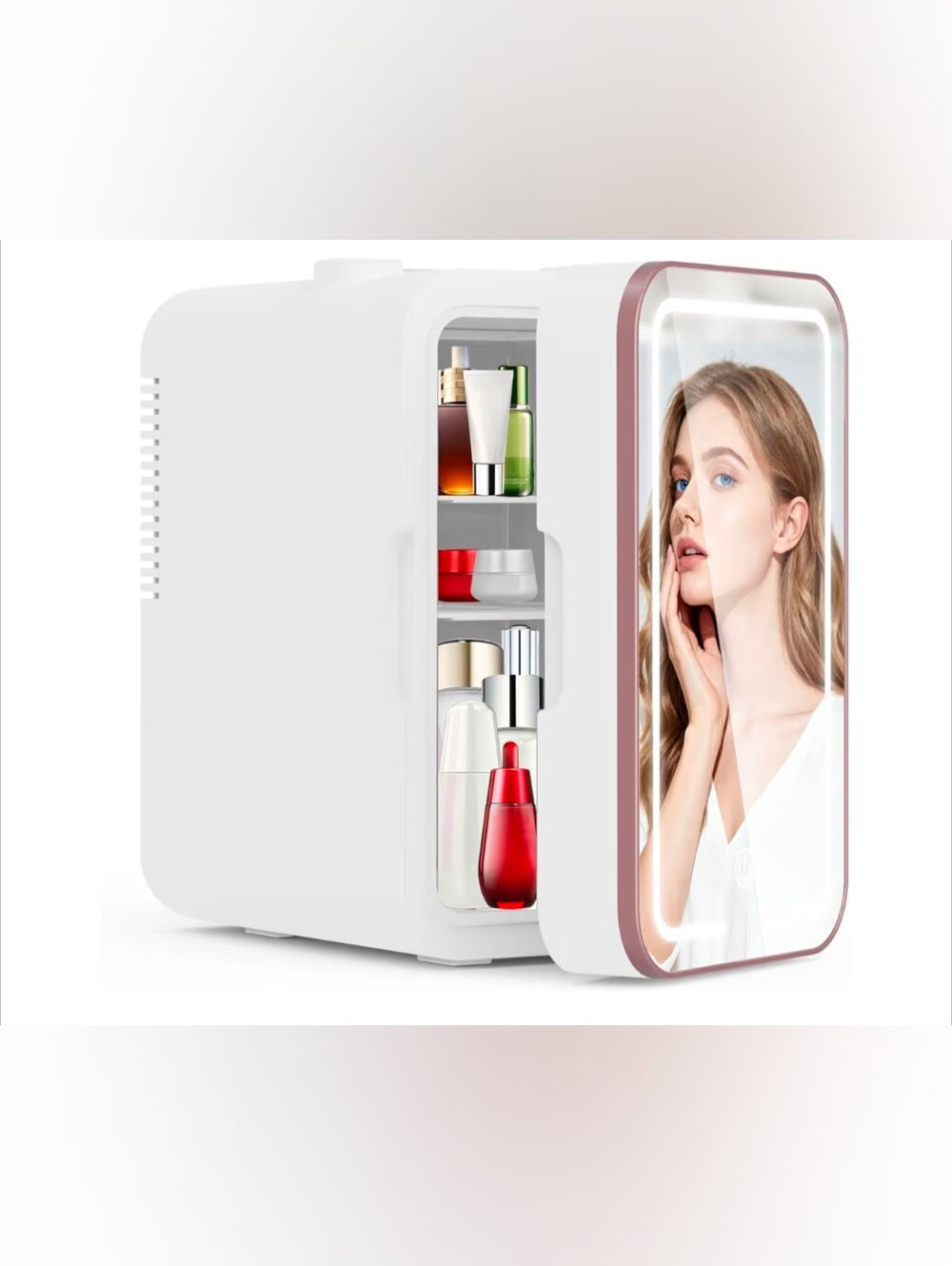 Compact White Skincare Fridge With Mirror - Portable Beauty Cooler And Warmer